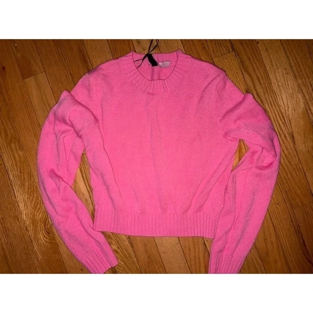 H&M Divided Hot Pink Crewneck Knit Sweater Long Sleeve Pullover Neon S T57-5